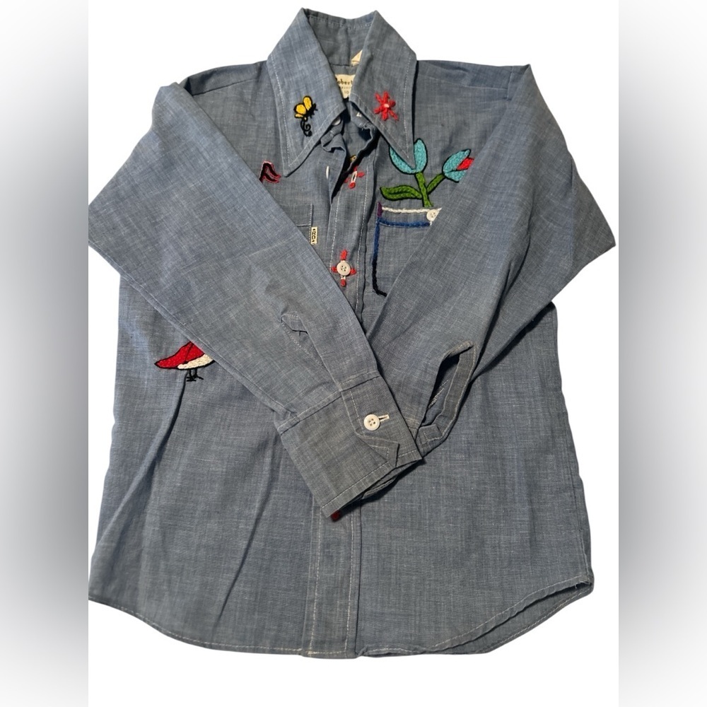 Robert Dale Chambray shirt with embroidery size 10 - Picture 2 of 8